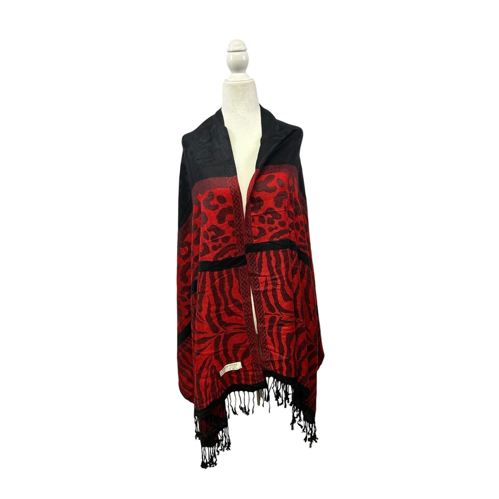 Animal Print Pashmina Womens Red Black Zebra Leopard Fringed Scarf Wrap